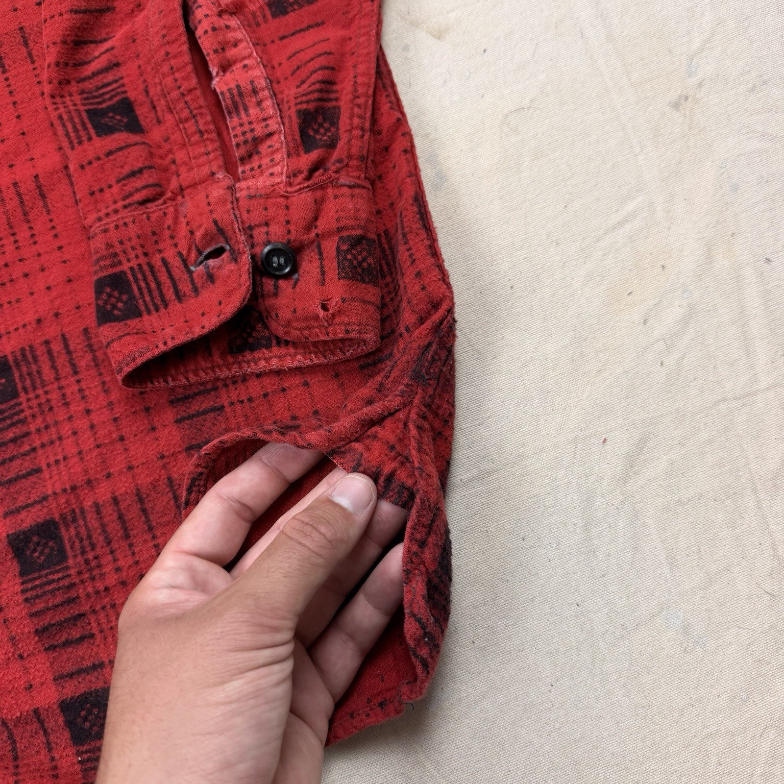 Vintage 50s Winter King Distressed Shadow Plaid Cotton Flannel Shirt Gussets image 5