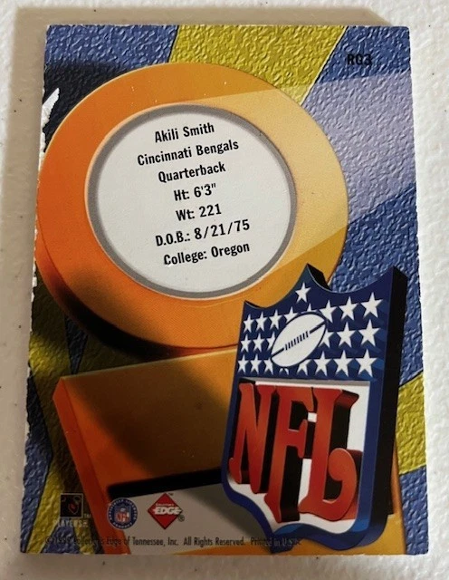 1999 Collectors Edge AKILI SMITH #RG3 Game Gear HOLOGOLD - GAME BALL 1st PLACE - Image 2 of 2