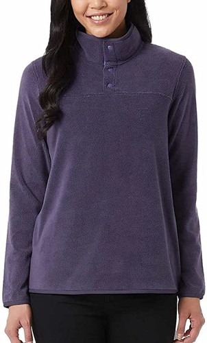32 Degrees Heat Womens Midweight Snap Arctic Fleece Pullover XS, Gray Navy