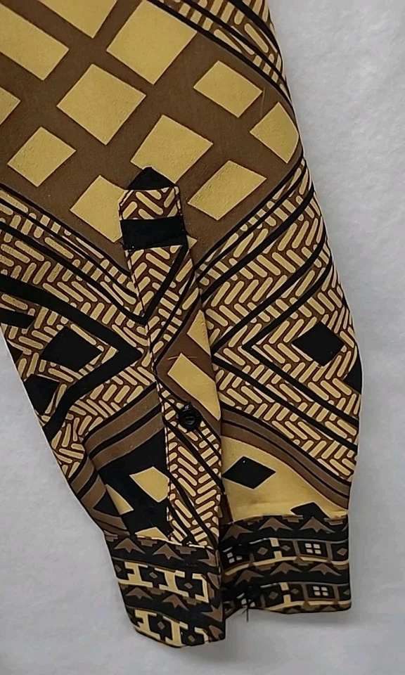 Royal Prestige PD Gold Geometric Long Sleeve Button Up Club Wear Shirt Mens XL - Image 4 of 4