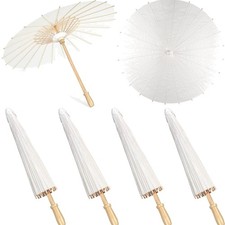 4 Pieces 33 Inches White Paper Umbrellas Parasol Chinese Japanese Oiled Paper...