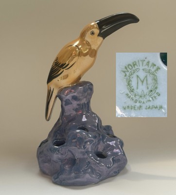 Vintage Noritake Toucan Bird Flower Frog Lusterware Art Deco Japan Mint Luster