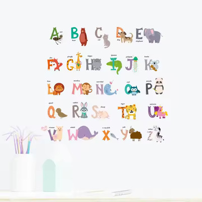 Alphabet Tier Wandtattoo für Kinderzimmer - A-Z Buchstaben mit niedlichen Tieren | Kinder