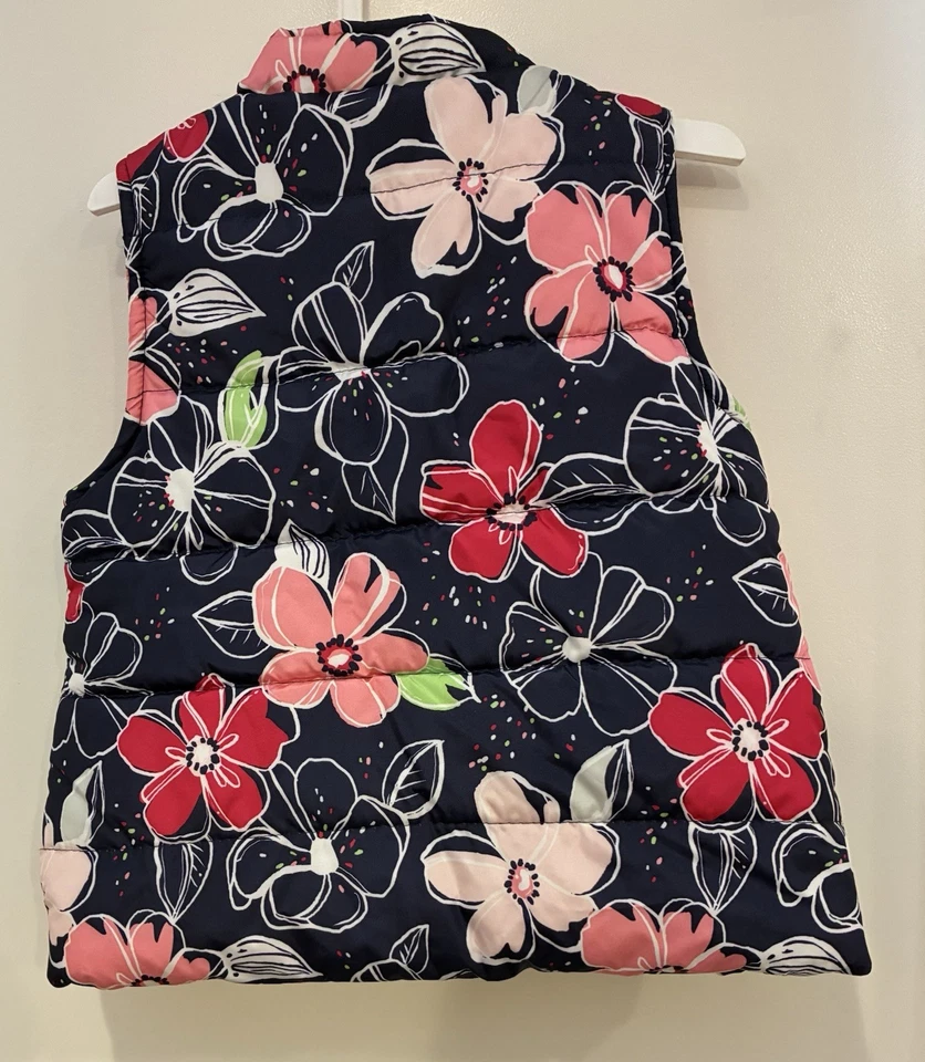 Chaleco acolchado Gymboree Niños Niñas Colorido Floral Cremallera Completa Azul Marino Rosa S 5-6 Foto 4 de 4