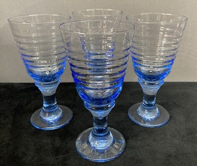 Libbey Sirrus Light Ice Blue Ribbed Wine Water Goblet Glasses 12oz Set of 4