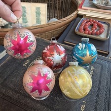 VTG Shiny Brite Glass Christmas Ornaments Lot of 5 Plastic Cap West Germany