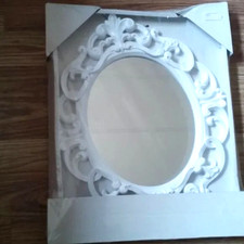 Oval Wall Mirror White New 15" Long 12" Wide Kole Imports