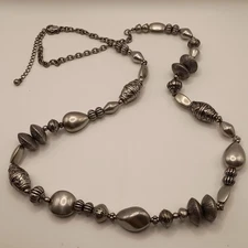 Chico's Silver Tone Chunky Statement Necklace Artisan Boho Etched Mixed Beads