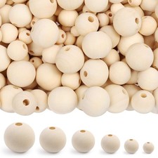 LotFancy Wooden Beads, 500pcs 8mm, 10mm, 12mm, 14mm, 16mm, 18mm, natural wood