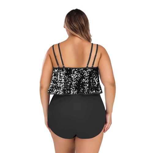 Women Bottom Boyshorts Swimsuit Plus Size Tops Sequins Tankini Tummy Control - Picture 50 of 75