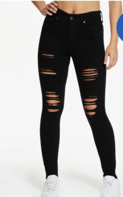 Women's Distressed Jeggings Plus Size L Black