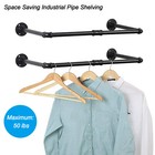 Set of 2 Wall Mounted Clothes Rack Pipe Coat Hanger Hanging Rod Garment Rack US