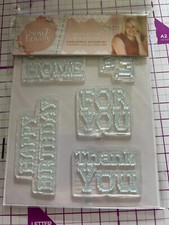 CRAFTERS COMPANION  SEW LOVELY 5 ACRYLIC STAMPS CROSS STITCH SENTIMENTS HAPPY