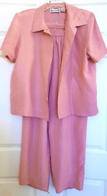 Bechamel Pant Suit Womens Size L Pink 100% Silk 2 Piece Jacket and Pants Set