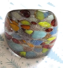 Vtg Murano Glass Style Band Ring Multi Colored Sz7 US Statement Costume Fashion