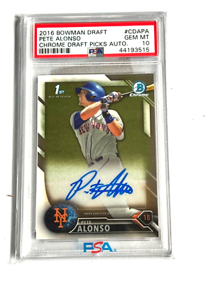2016 Bowman Draft Pete Alonso Bowman Chrome 1st Draft Auto PSA 10 