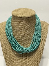 15-18  faux Turquoise seed bead multi strand collar choker necklace