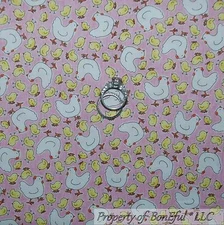 BonEful Fabric FQ Cotton Quilt Pink Yellow White Hen Chicken Coop Farm Kitchen S