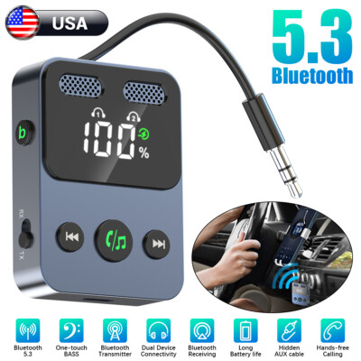 Wireless Bluetooth 5.3 Transmitter Receiver Adapter Car Music Audio Aux Adapter