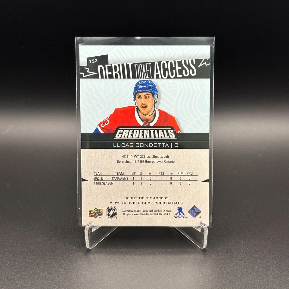 2023-24 UD Credentials LUCAS CONDOTTA #133 Debut Ticket Access Rookie RC /999 - Image 3 of 4