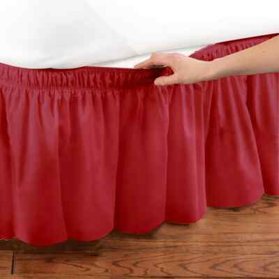 Queen/King Size Red Elastic Bed Wrap Ruffle bed Skirt