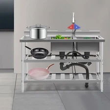 3 Tier Commercial Restaurant Sink Stainless Steel kitchen Sink W/Faucet 2 Sinks