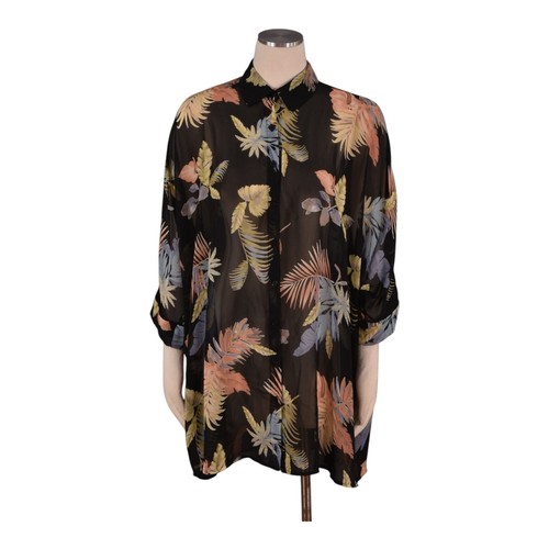 LULUS Hemdblusenkleid in den Tropen transparent schwarz Tropical Print geknöpft Gr. XS NEU