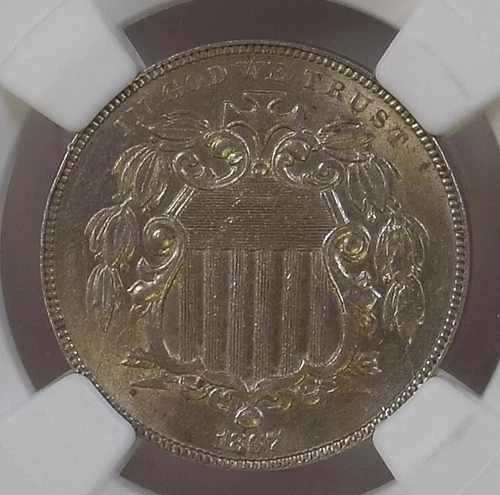 5 Cent 1867/1867 NO RAYS VP-020 USA NGC MS 61