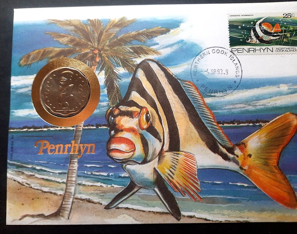 Penrhyn (Northern Cook Is) "SEA SHORE ~ COCONUT TREE ~ FISH" Coin Cover PNC 1993 - Image 4 of 4