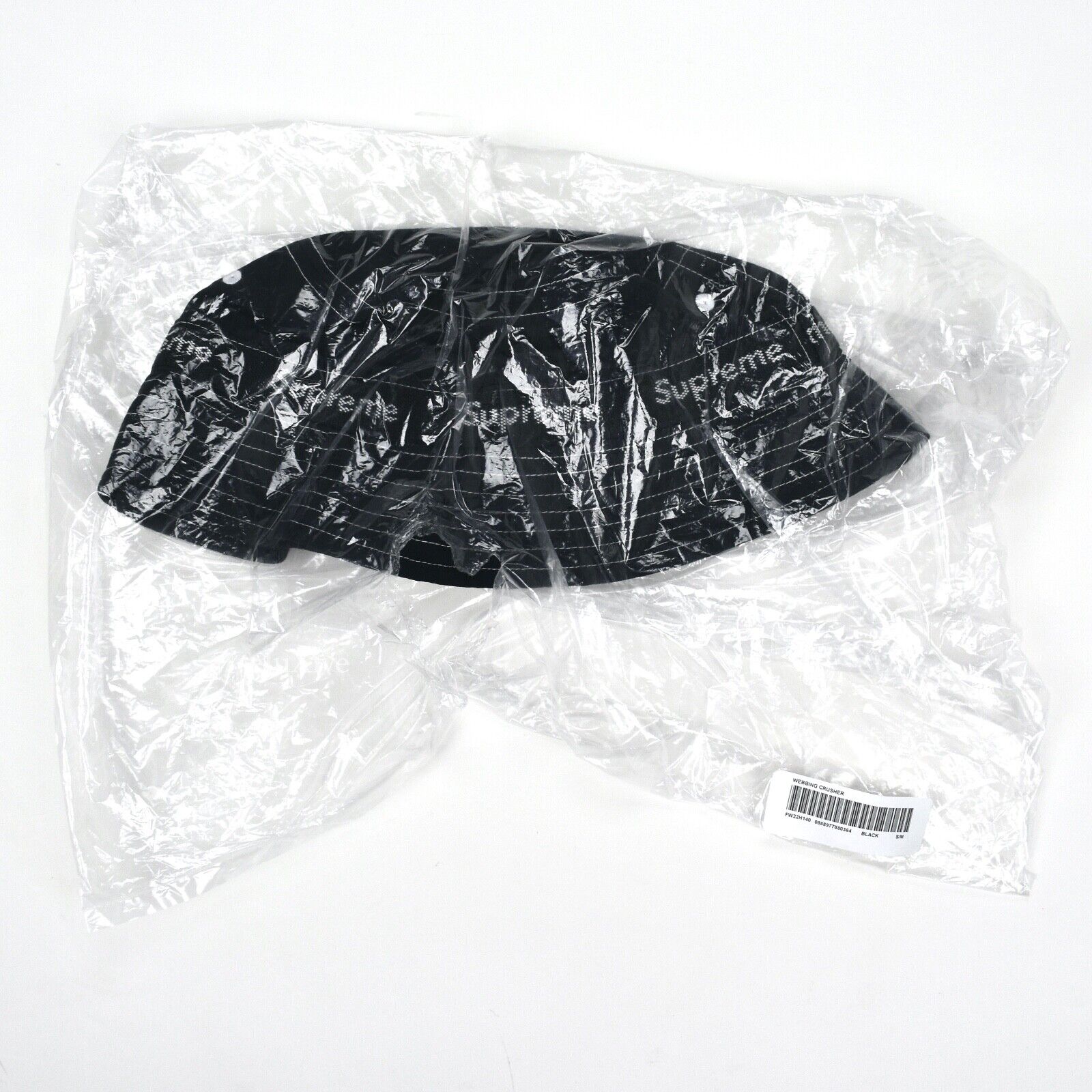 NWT Supreme NY Webbing Logo Bucket Hat Crusher Black Men's S/M DS FW22  AUTHENTIC