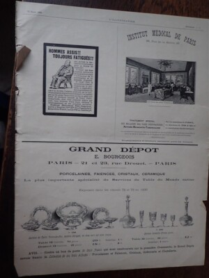 GRAND DEPOT E BOURGEOIS + INSTITUT MEDICAL DE PARIS Pub Papier ILLUSTRATION 1900