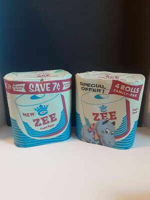 Vtg ZEE BATHROOM TISSUE Toilet Paper Capri Aqua  4 ROLL Lot/2 Movie Prop