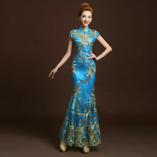 2021 Chinese Ball Gown Cheongsam QiPao Women Fishtail Evening Long Dress Wedding - 第 15/15 張圖片
