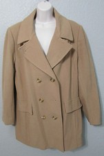 Women's Vintage MacKintosh Tan Wool Fitted Coat Pea Coat Sz 14 Made in USA
