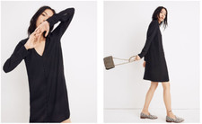 Madewell M Black Heather V-Neck Long Sleeve Button-Front Dress
