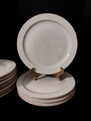 *Vtg STERLING MEDALLION (4) 9.5'' Luncheon Dinner Plates Shells Waves Pink Stripe