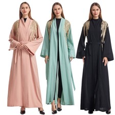Open Kaftan Women Muslim Cardigan Long Dress Abaya Dubai Kimono Modest Robe Arab