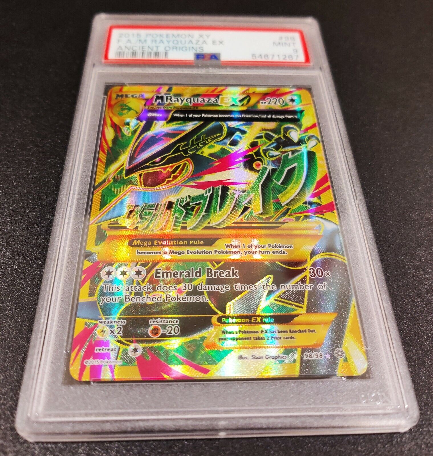 Mega M Rayquaza EX PSA 9 Shiny XY Ancient Origins 98/98 Pokemon Full Art  English