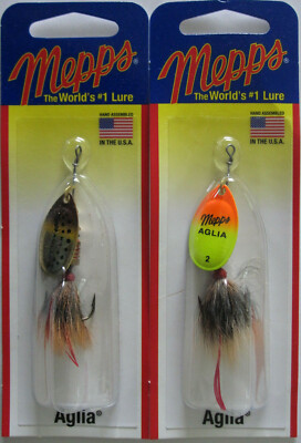 2 - Mepps  Aglia Spinner - 1/6 oz. - Brown Trout & Hot Orange/Chartreuse