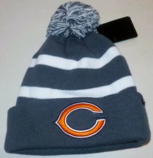 CHICAGO BEARS  WINTER POM POM HAT MEN'S OSFM NWT ACRYLIC KNIT '47 BRAND GRAY