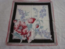 Vintage Navy Edge Pink blue floral hankie hanky handkerchief