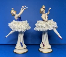 VOLKSTEDT-ACKERMANN & FRITZE-LACE-PORCELAIN-BALLERINA-set of 2-F crown mark