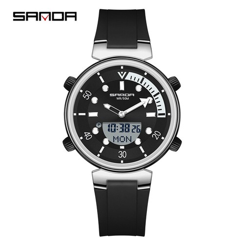 SANDA Luminous Calendar Waterproof Electronic Multifunctional Dual Display Watch - Picture 20 of 26