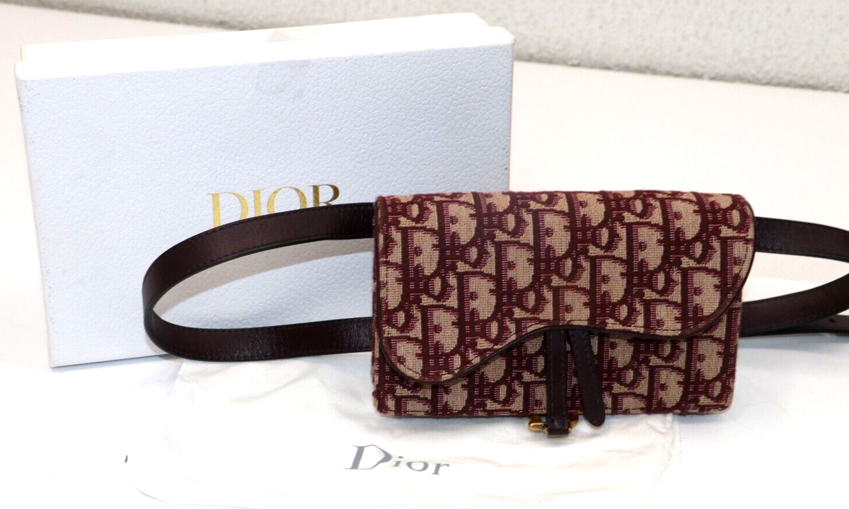 CHRISTIAN DIOR Oblique Saddle Belt Bag Burgundy 05-RU-1129 CHRISTIAN DIOR Oblique Saddle Belt Bag Burgundy 05-RU-1129