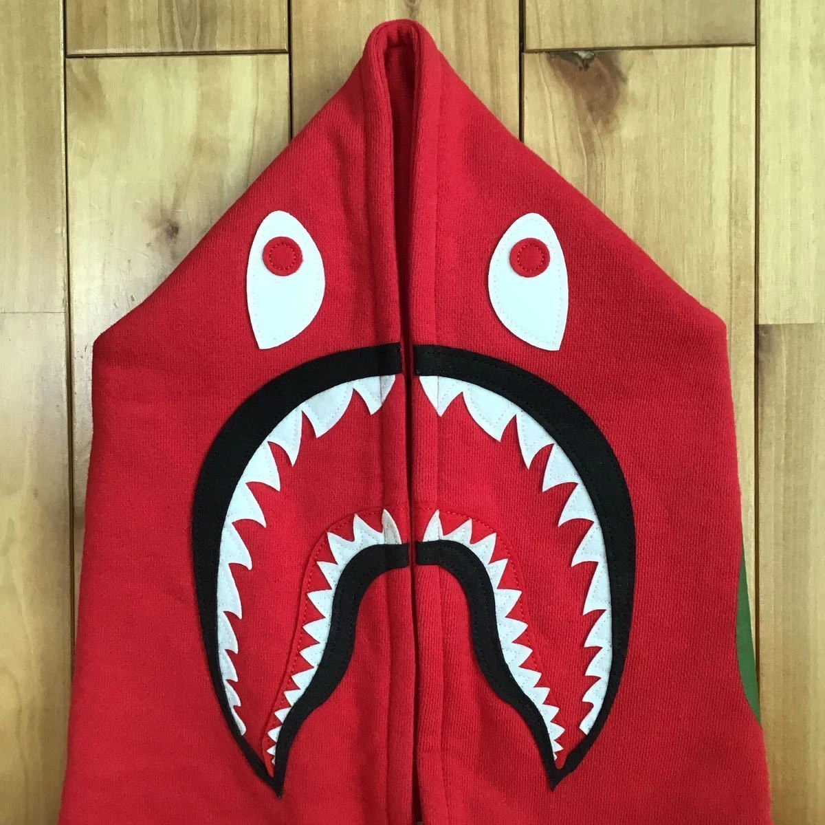 BAPE SHARK SIDE ZIP WIDE LONG LENGTH PULLOVER HOODIE Red A Bathing ...