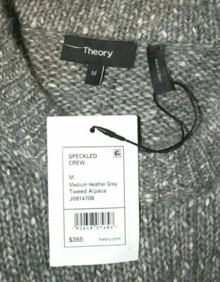 Theory Tweed Alpaca Soft Speckled Crewneck Sweater Medium Haether
