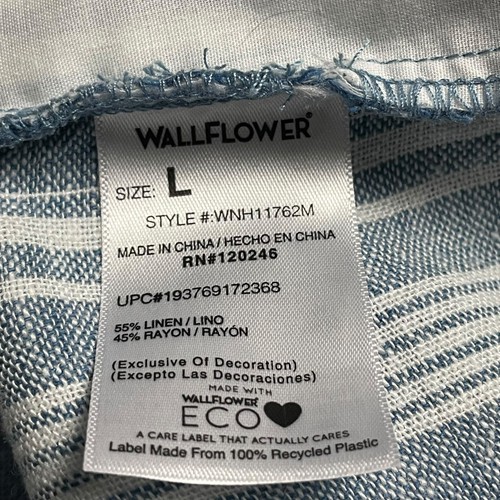 Wallflower Women Pants Straight Leg Linen Blend White Stripe Blue Junior L - Picture 5 of 6