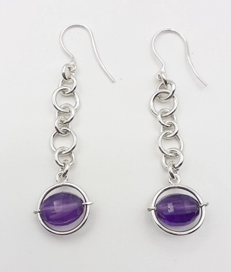 Orecchini Ametista argento 925 gioiello donna catena artigianale - Immagine 3 di 3