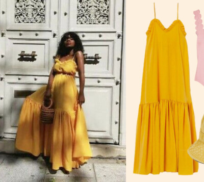 H&M LYOCELL ORANGE YELLOW FLOUNCED TRIM MAXI DRESS size M 12 14 16 BEACH  SUMMER | eBay