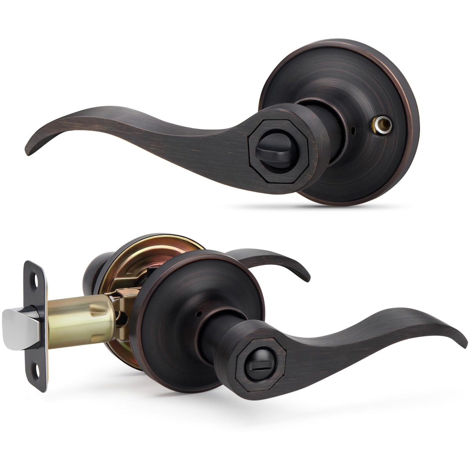 Wave Style Door Lever Privacy Door Handle Keyless Interior Oil Rubbed Bronze ...-image